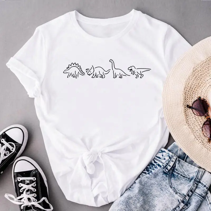 

Women Clothes Dinosaur Trend Animal Cute Print Tops Fashion Lady Short Sleeve Tees Female Summer Tshirt Graphic T-Shirt