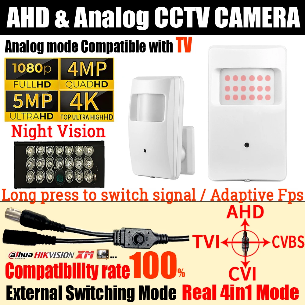 mini camera infravermelha de visao noturna cctv ahd lente cone 1080p 5mp led 4k estilo detector tvi cvi analogico todos os dvr compatibilidade 01