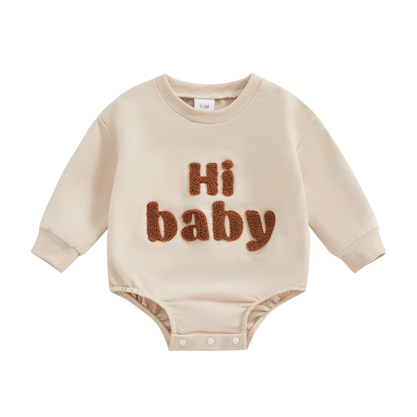 

Baby Girls Boys Sweatshirts Rompers Infant Clothes Letter Fuzzy Embroidered Crew Neck Long Sleeve Toddler Fall Bodysuits