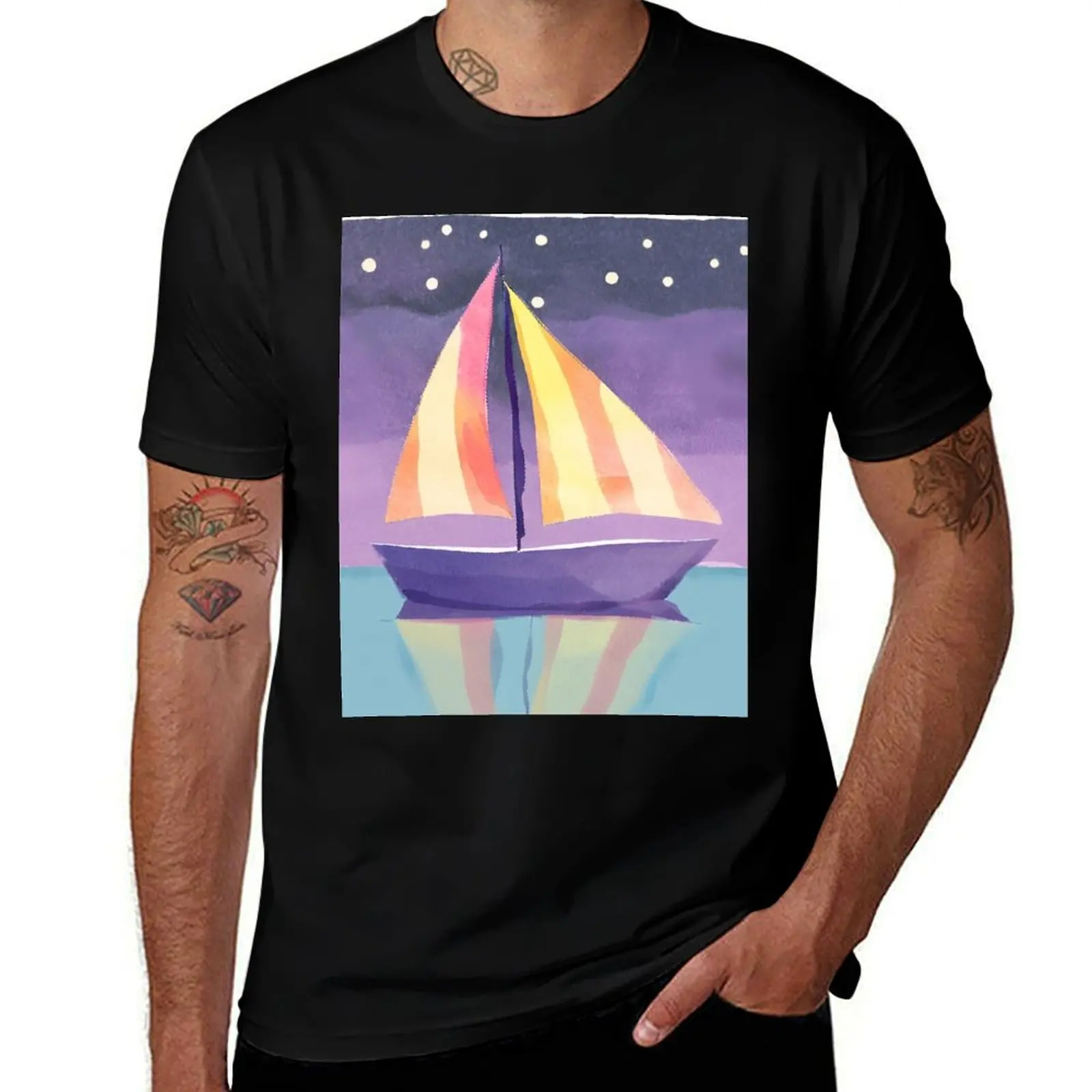 

shirt on stars open under man sea pack cotton striped sailboat t the shirt the T-Shirt graphic t