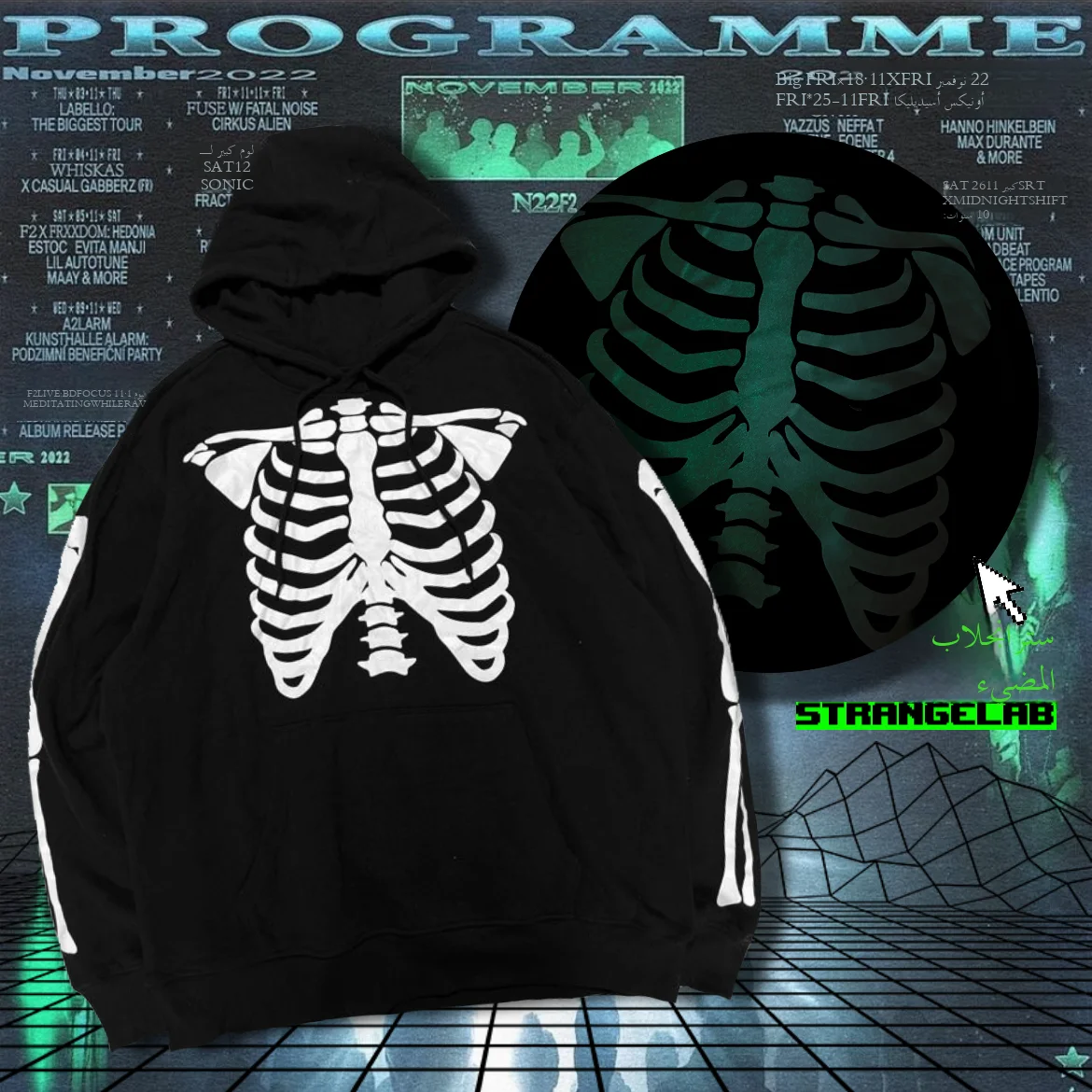 Luminous Skull Skeleton Hoodie Punk Sle Loose Fit ex loween Costume Cotton Polyester Blend Night Glow Casual Sweatirt