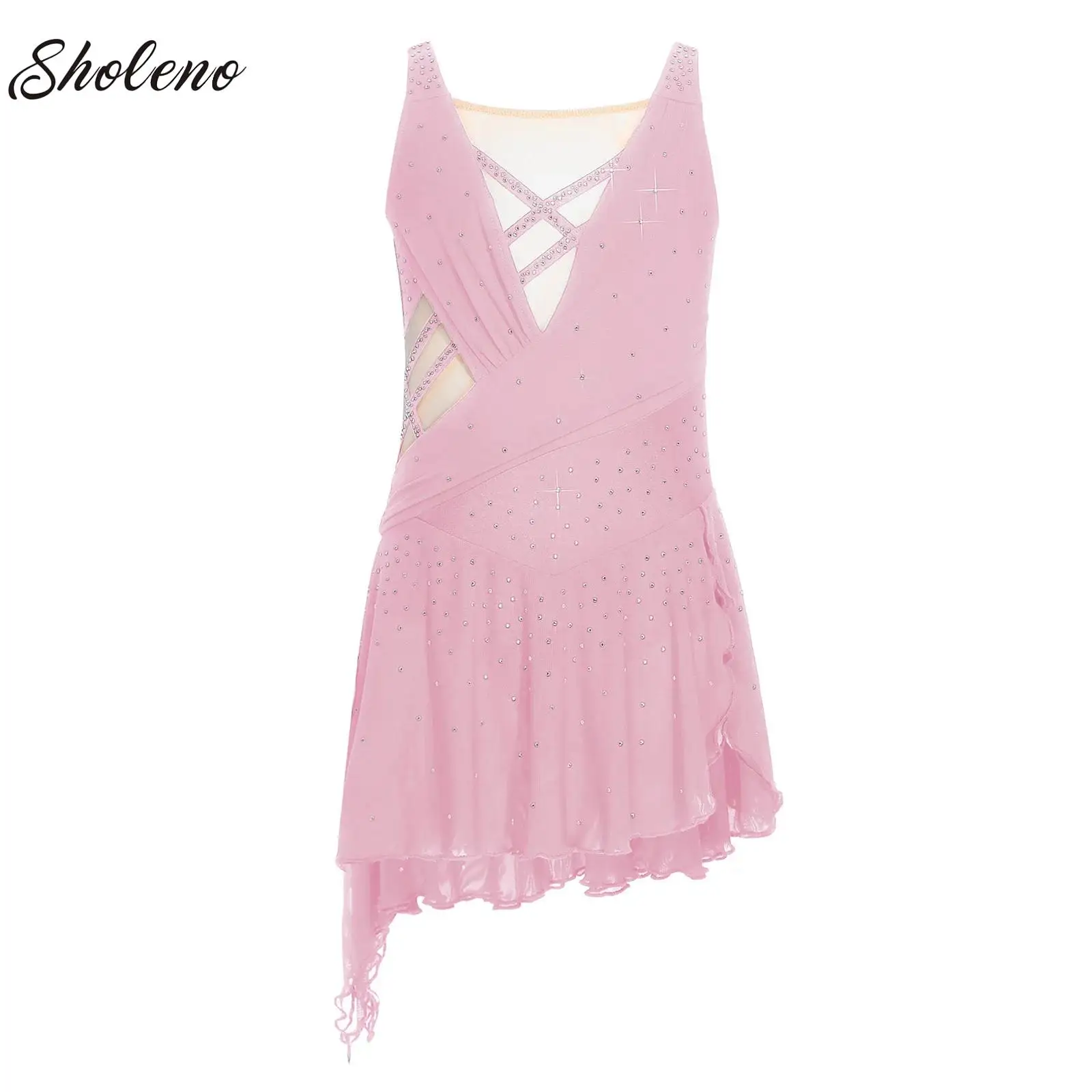 

Kids Girls Dance Jersey Figure Skating Dress Sleeveless Shiny Lyrical Dance Ballet Tutu Gymnastics Skirted Leotards Performance