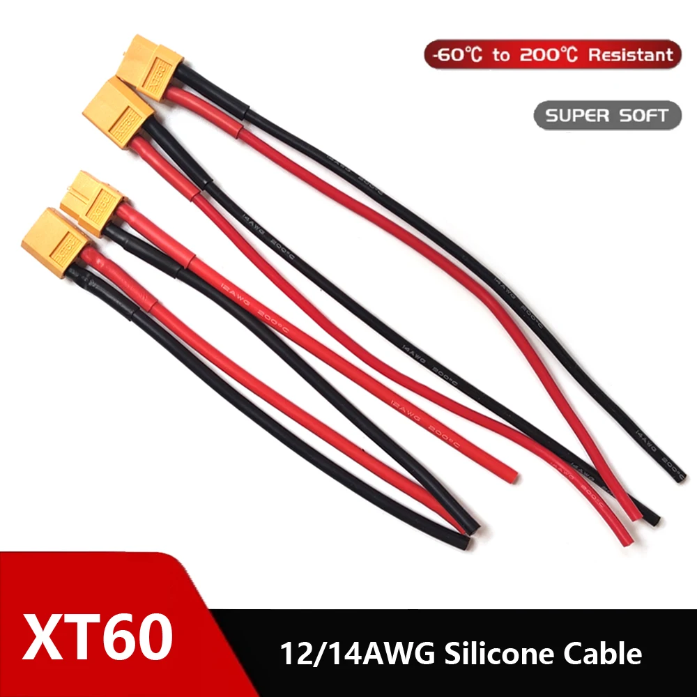 XT60 Male Female Connector Plug Set with Silicone Insulation 12AWG/14AWG Battery Extension Cable for RC Lipo Batteries And Drone