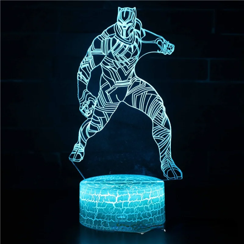 Lámpara de modelado de luz nocturna 3D, superhéroe de Disney, Marvel, vengadores, Pantera Negra, lámpara estéreo de visión táctil LED USB