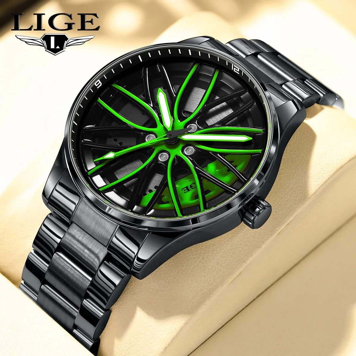 

LIGE 2026 TOP Luxury Mens Watch Fashion Waterproof Stainless Steel Sports Car Wheel Man Watch Luminous Quartz Men's Watches+BOX
