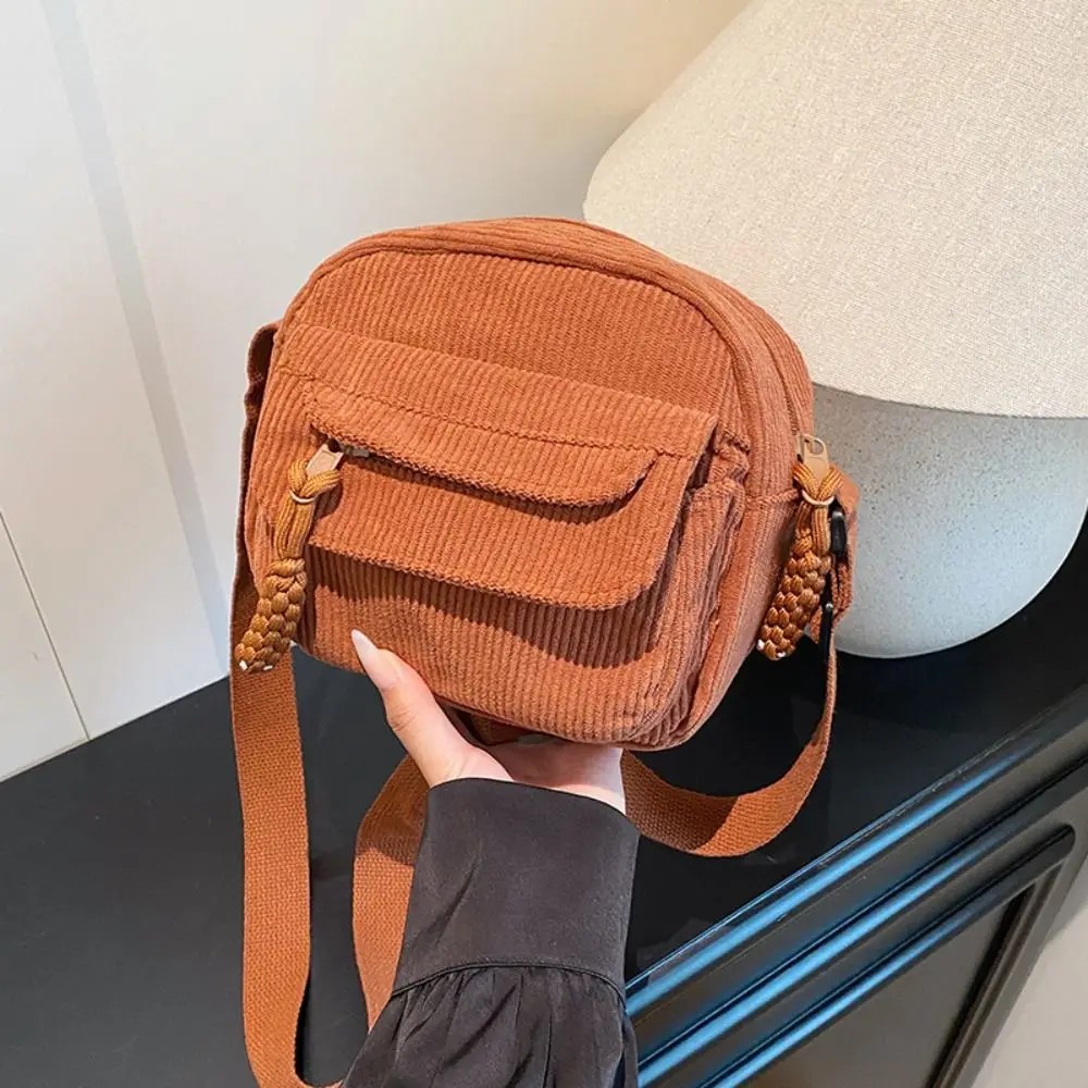 

Large Capacity Corduroy Shoulder Bag Korean Style Cotton Cloth Solid Color Crossbody Bag Handbag Small Square Bag Canvas Handbag