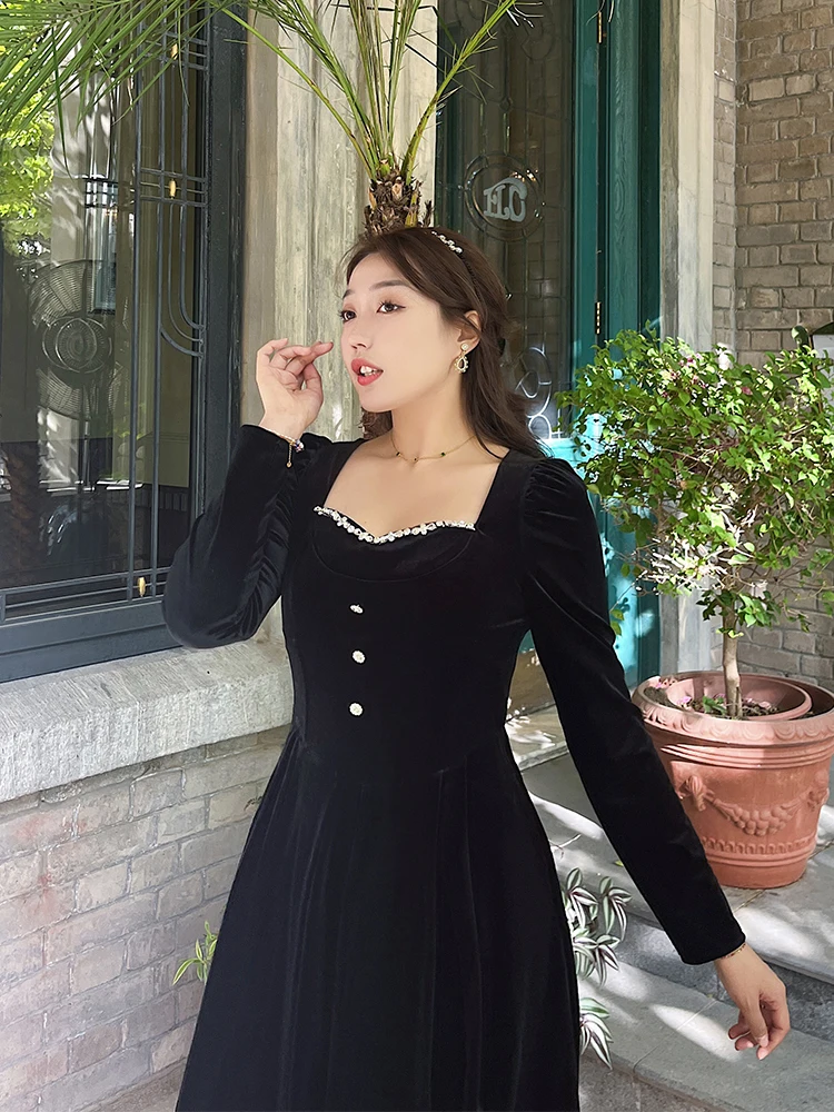 

Velvet Dr plus Size Women's Spring New Sle Slimming A-Line Skirt High Waist Zipper Closure Long Sve Mid-Length