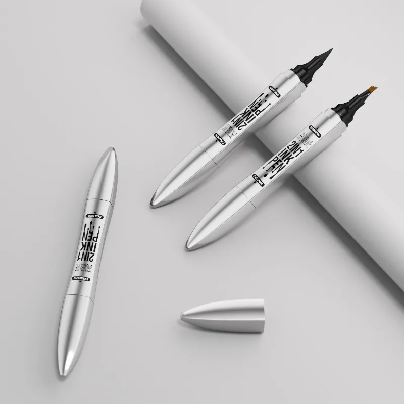 2-in-1 4-Prong Eyebrow Pencil & Eyeliner Pen - Quick-Dry Waterproof, Smudge-Proof Brow & Eye Makeup Tool 2 Color Tube Choose