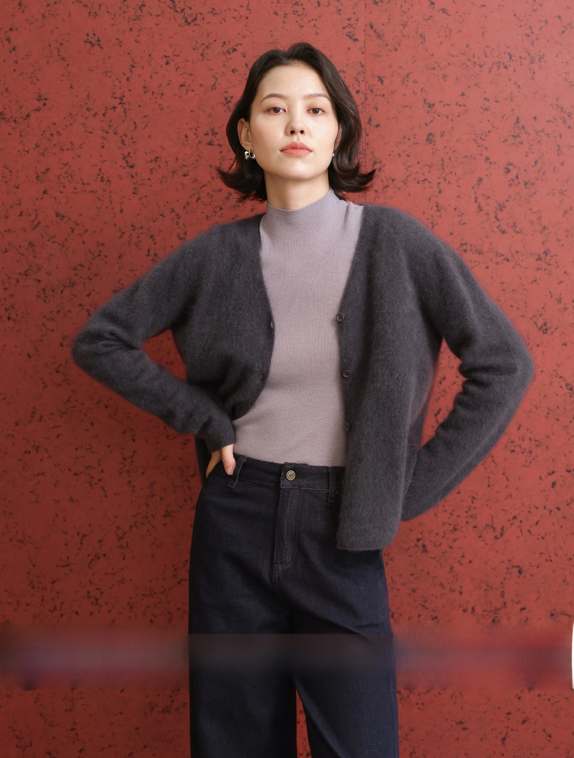 

Chic Camere Cardigan Sweater V-Ne Loose Wide Sle Luxury Fce Feel Ele Casual Spring Autumn Winter Woolen Coat