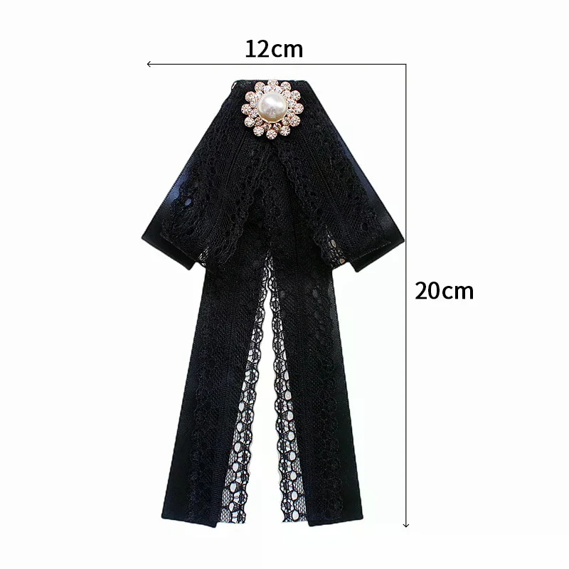 بروش ربطة عنق دانتيل كاميليا سوداء للنساء مع لؤلؤ حجر الراين لياقة القميص، مثالي كربطة عنق لحفلات الزفاف والحفلات