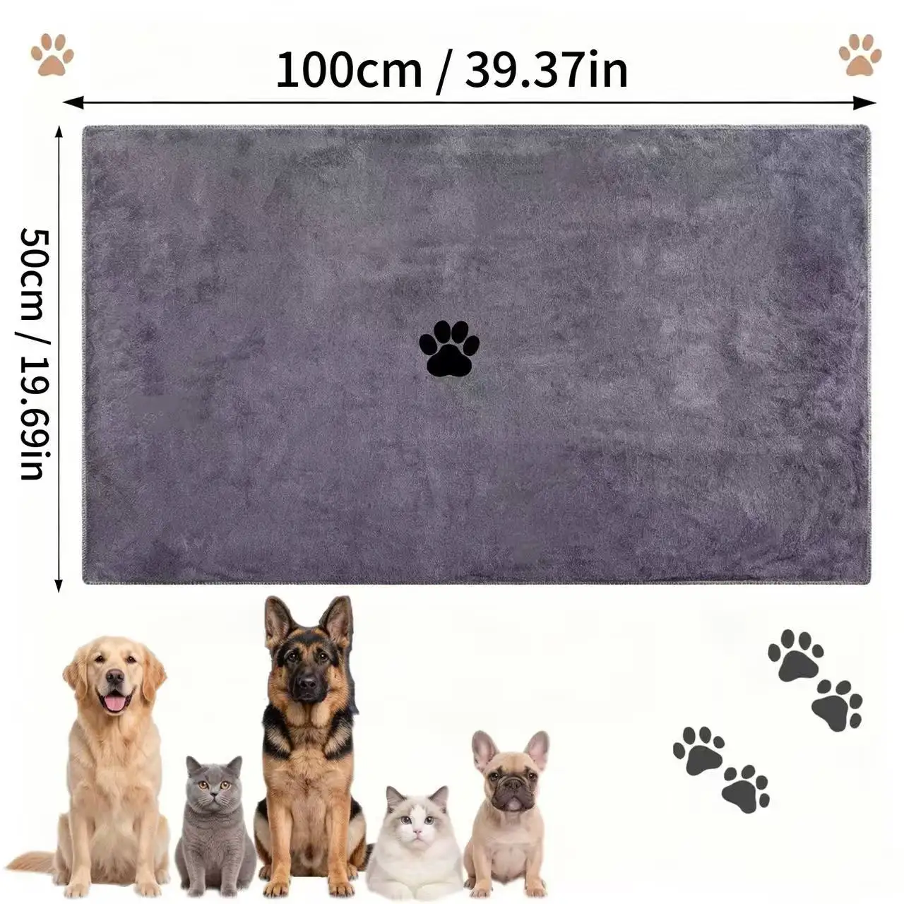 Quick-Dry Dog Towel, Non-Shedding Ultra-Fine Fiber Material, Cute Paw Print Design, Suitable for Puppies, Adult Dogs, Cats