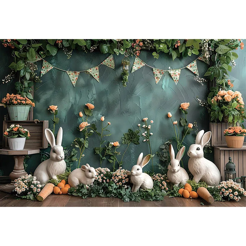 Mehofond-fondos de Pascua y primavera para estudio fotográfico, telón de fondo con diseño de conejito, ladrillo verde, pared de cumpleaños para niños, accesorios para sesión fotográfica