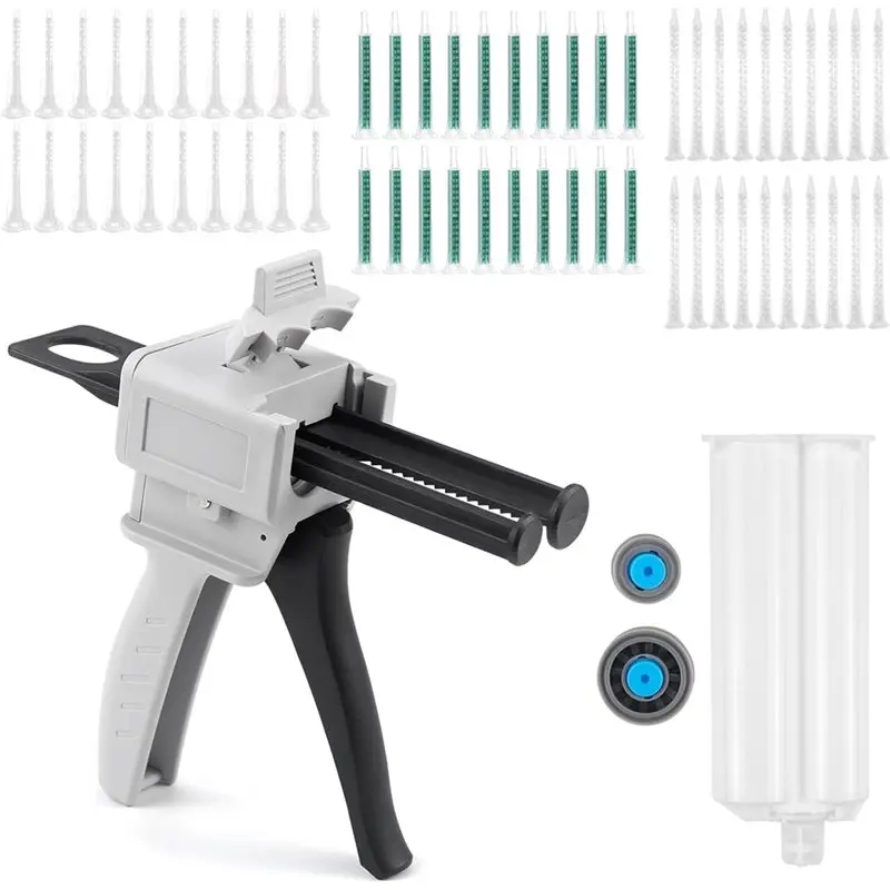 AB34-Dispenser 2K Glue Dispenser,50 Ml Epoxy Glue Dispenser,Handle Glue Mixed For Mixing 2:1 AB Adhesive, With 60 Pcs Nozzles