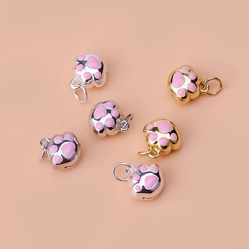 S925 Sterling silver Drop Glue Accessory Cute Pink kitten Paw Pendant DIY bracelet necklace jewelry maker for women