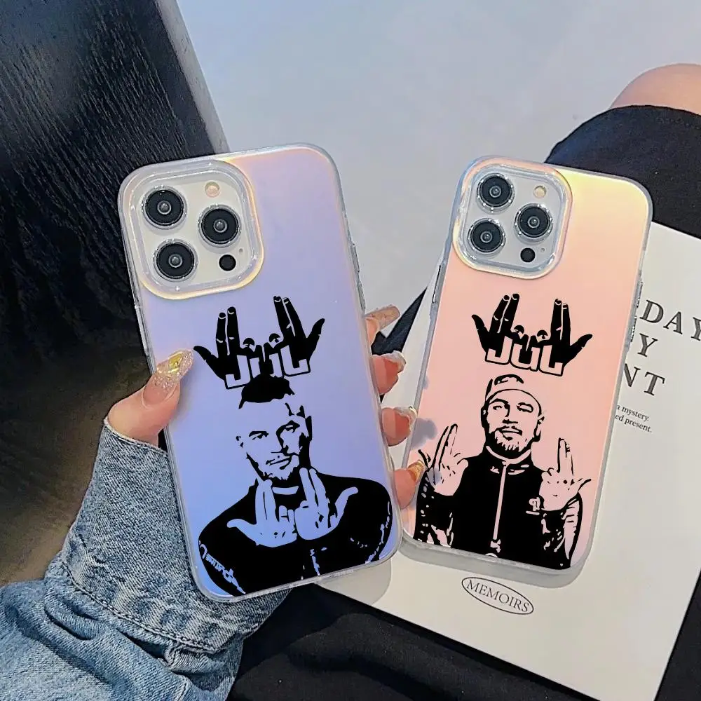 

C'est Pas Des Lol J-JuL Rapper Phone Case For iPhone 17 16 15 14 13 12 11 Pro Max Plus Transparent Aurora Laser Gradient Cover