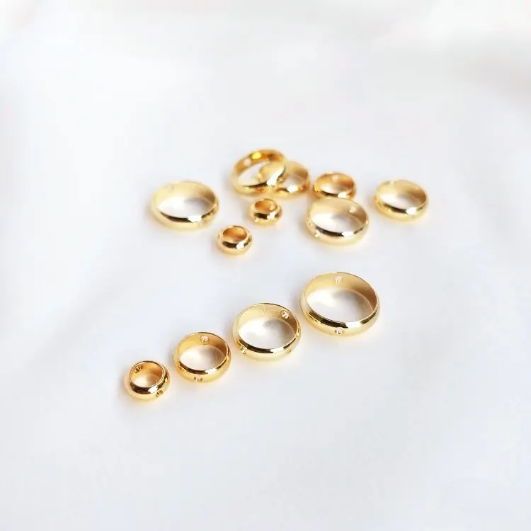 10PCS 4MM 6MM 8MM 10MM 14K Gold Color Plated Brass Beads 2 holes Oval Connect Charms High Quality Diy Jewelry Accessories