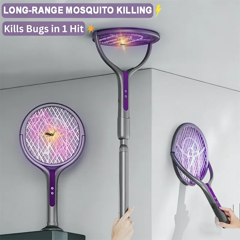 

2-in-1 Electric Mosquito Swatter USB Rechargeable 180° Rotatable Bug Zapper Powerful Fly Mosquito Killer Lamp Multifunctional Household Indoor Insect Trap with Base