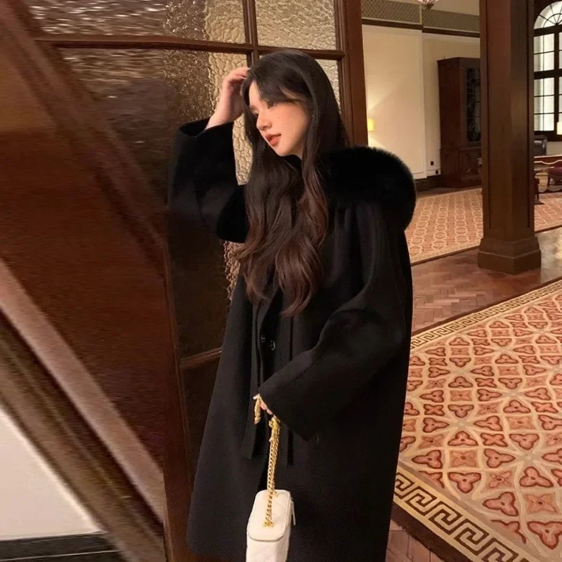 The Petite Woolen Overcoat Is Trendy Mid-length Large-collar Double-sided Woolen Coat Is A Must-have for Women in Autumn Winter.