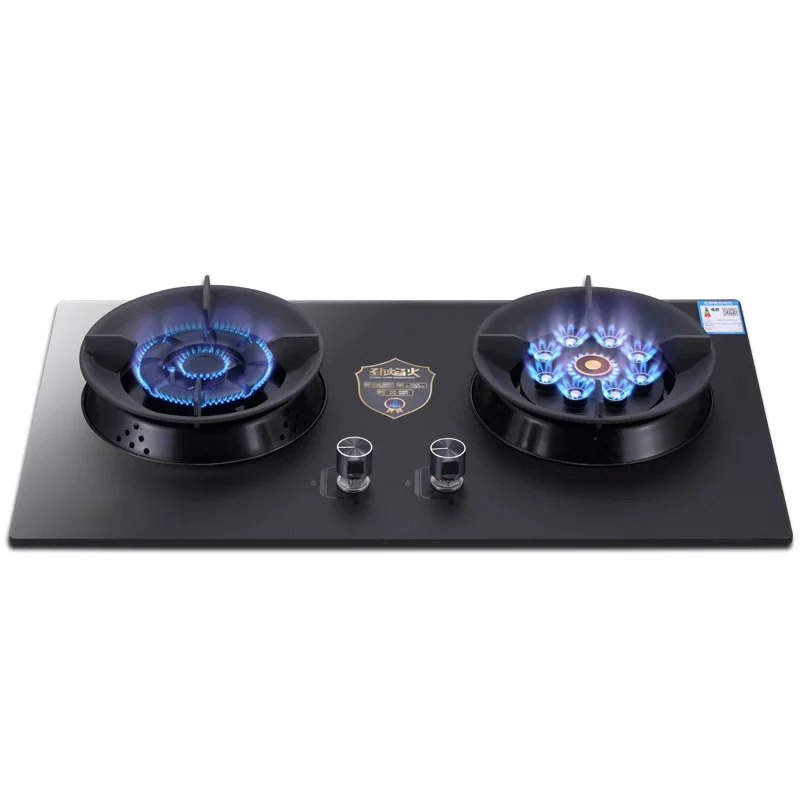 Natural Liquefied Gas Stove Explosion-Proof Tempered Glass Table Embedded Dual-Purpose Pulse Ignition Double-Head Stove