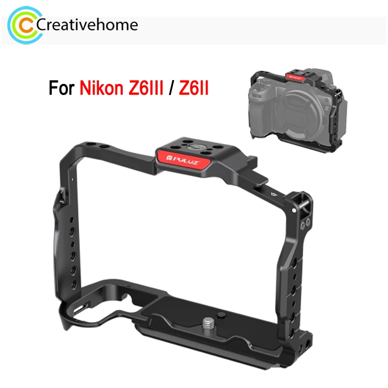 PULUZ Video Camera Cage For Nikon Z6III / Z6II Camera Aluminum Cage Stabilizer Frame with Cold Shoe 1/4 3/8 Screw Holes