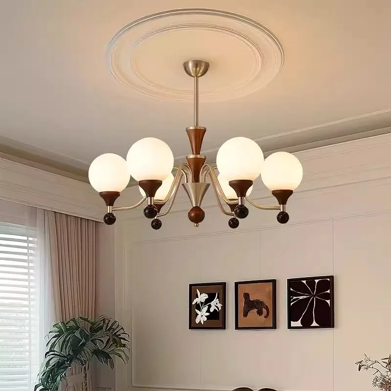 

American Vintage Style Chandelier Retro French Solid Wood Pendant Lamp for Living Room Dining Room Hotel Villa Decoration