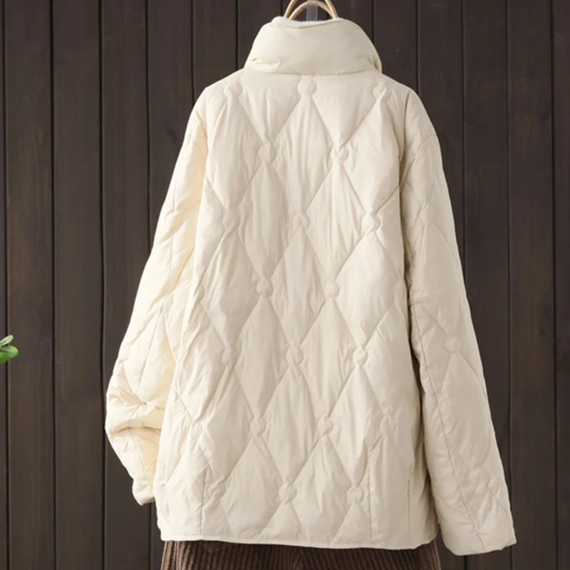 Schinteon Vrouwen Licht Donsjack Chinese Stijl Herfst Winter Uitloper Stand Kraag Warm Witte Eendendons Jas 2024 Nieuw