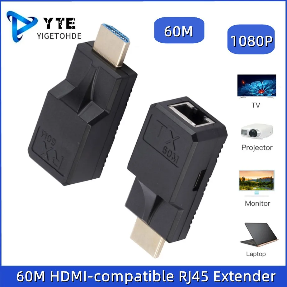 

HDMI-compatible Extender 60M over Cat5e/6 cable 1080P 60Hz HDMI-compatible RJ45 Extender converter for PC laptop HDTV Monitor