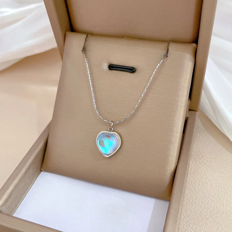 OIMG 316L Stainless Steel Gold Plated Romantic Aurora Gradient Heart Pendant Neckalce For Women Eternal Love Birthday Jewelry