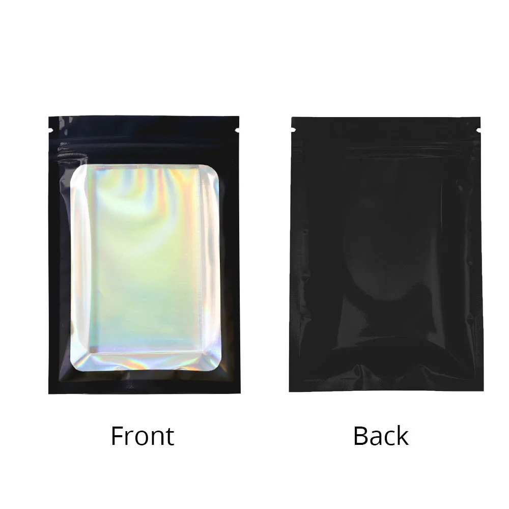 Custom Logo Printed Ziplock Bag, Holographic Flat Zip Lock Pouch with Window, Jewelry Cosmetic Packaging Bags， Various Size