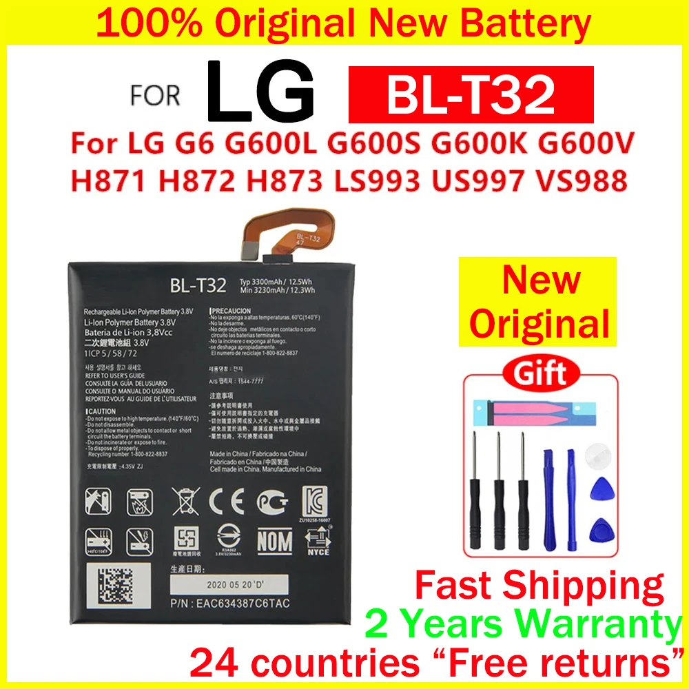 New Original BL-T32 3300mAh For LG G6 G600L G600S H870 H871 H872 H873 LS993 US997 VS988 Battery With Tools+Tracking number