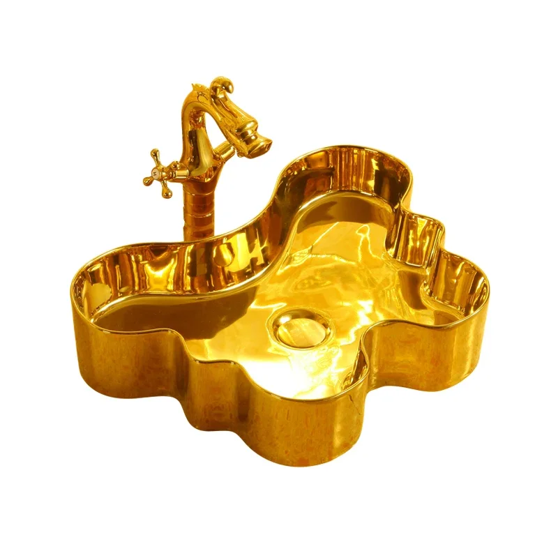 New gold wash basin ceramic table basin rectangular oval washbasin gold-plated washbasin face basin bathroom