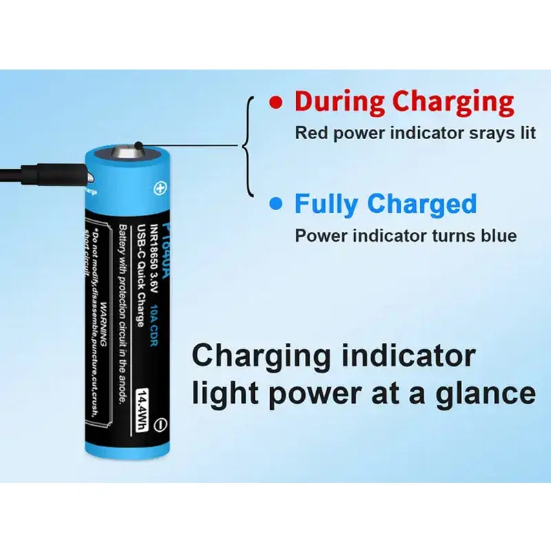 Original Vapcell P1840A INR 18650 USB Battery 4000mAh High-capacity CDR 10A 3.6V USB-C USB-C Lithium Ion Battery For Flashlight