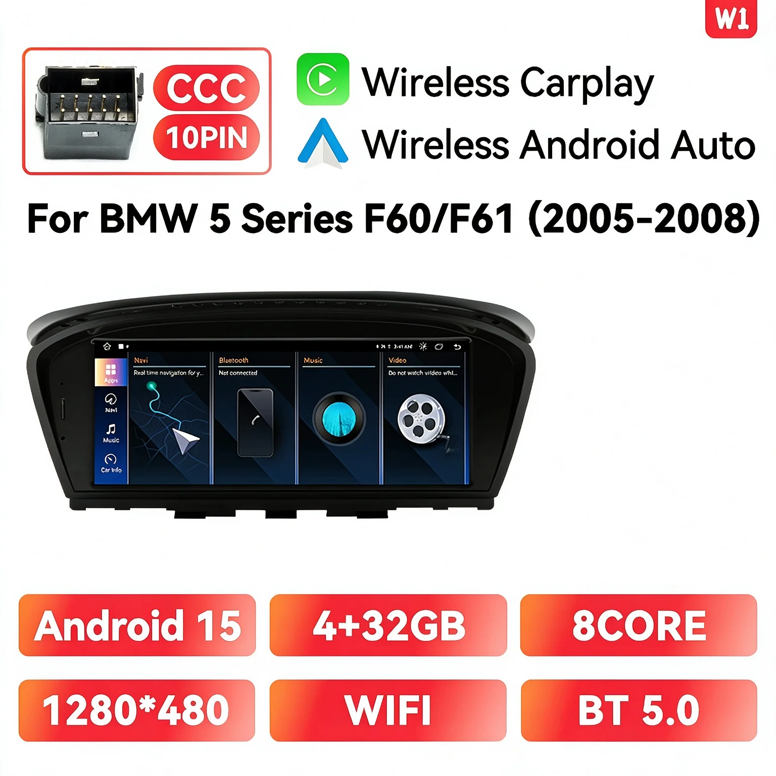 XONRICH Android 15 Draadloze CarPlay Autoradio voor BMW 5 Serie E60 E61 E63 E64 E90 E91 E92 E93 CCC CIC Multimedia GPS Navigatie