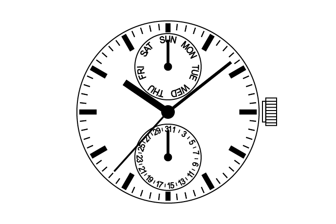 حركة VX7P سلسلة حركة Epson VX7PE 6.12 ثانية صغيرة الحجم: 12 3/4 بوصة 5 أيدي يوم / تاريخ