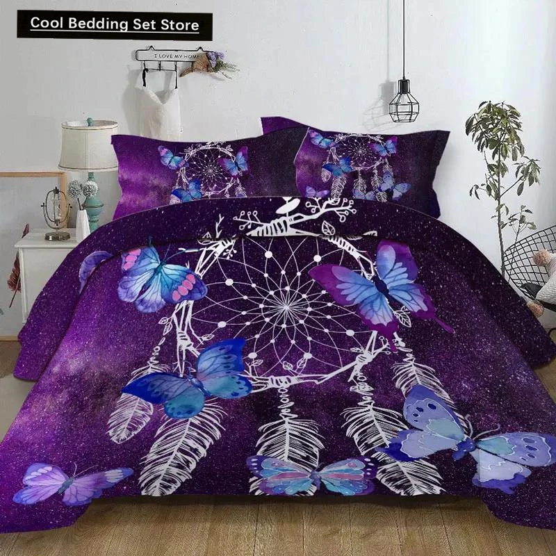 

Butterfly dream catchers Bedding Set purple Duvet Cover With Pillowcases Twin Full Queen King Size Bedclothes 3pcs home textile