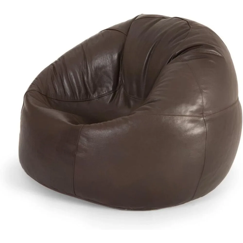 Genuine Cowhide Leather Recliner Gaming Beanbag Sofa Chair Suitable for Indoor/Outdoor, (Without Bean or Fillers) Brown