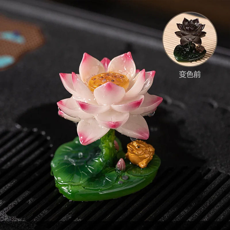 

Фигурка лотоса-лягушки, меняющая цвет, ручной работы, из глины и керамики, декор для чайного столика, офисного стола, подарок, украшение для дома в стиле дзен