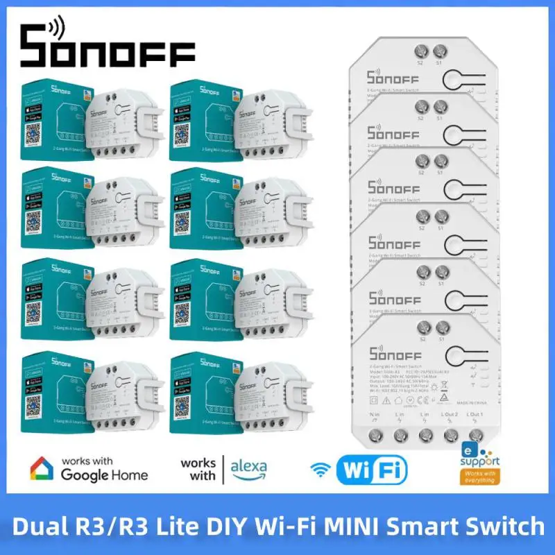 SONOFF DUALR3 وحدة التتابع المزدوج واي فاي لتقوم بها بنفسك مفتاح صغير اتجاهين قياس الطاقة 2 عصابة/طريقة التبديل توقيت المنزل الذكي eWeLink APP