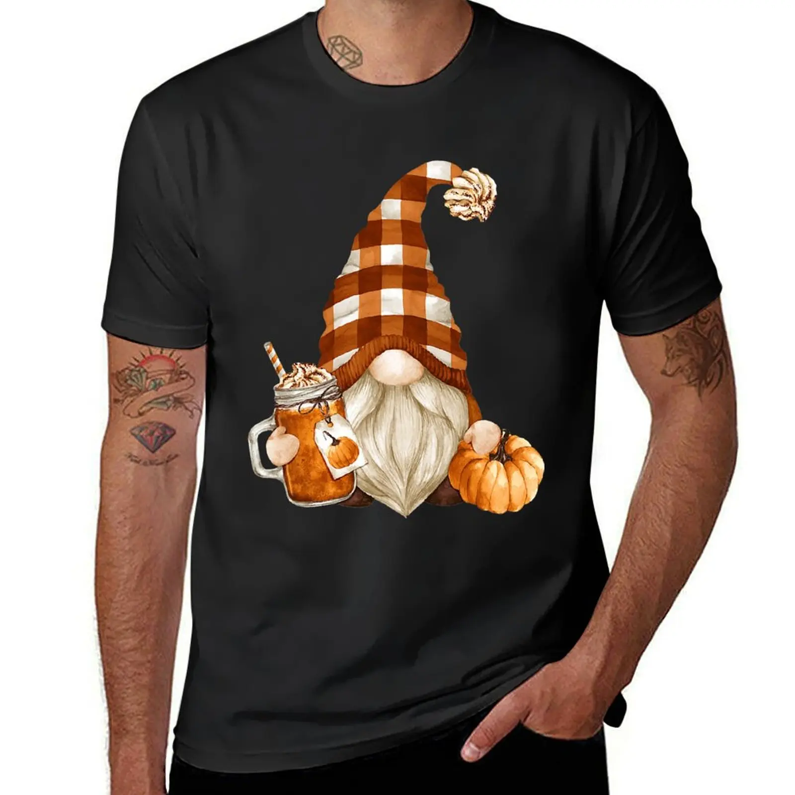 

Cute Holiday Gnome For Thanksgiving With Fall Pumpkin Spice T-Shirt hippie clothes heavyweights oversized t shirts for men