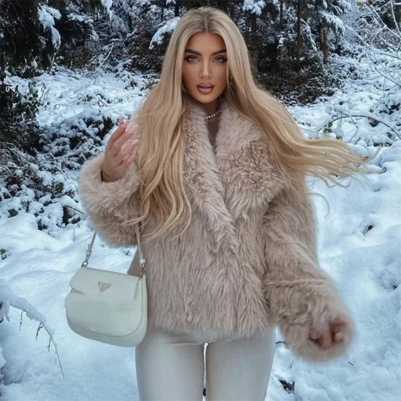 Chic Ins Blogger Brand Fashion Fake Fox Fur Jacket Coat Women 2024 Winter Luxury Design Big Collar Fur Coats Cool Girls Overcoat