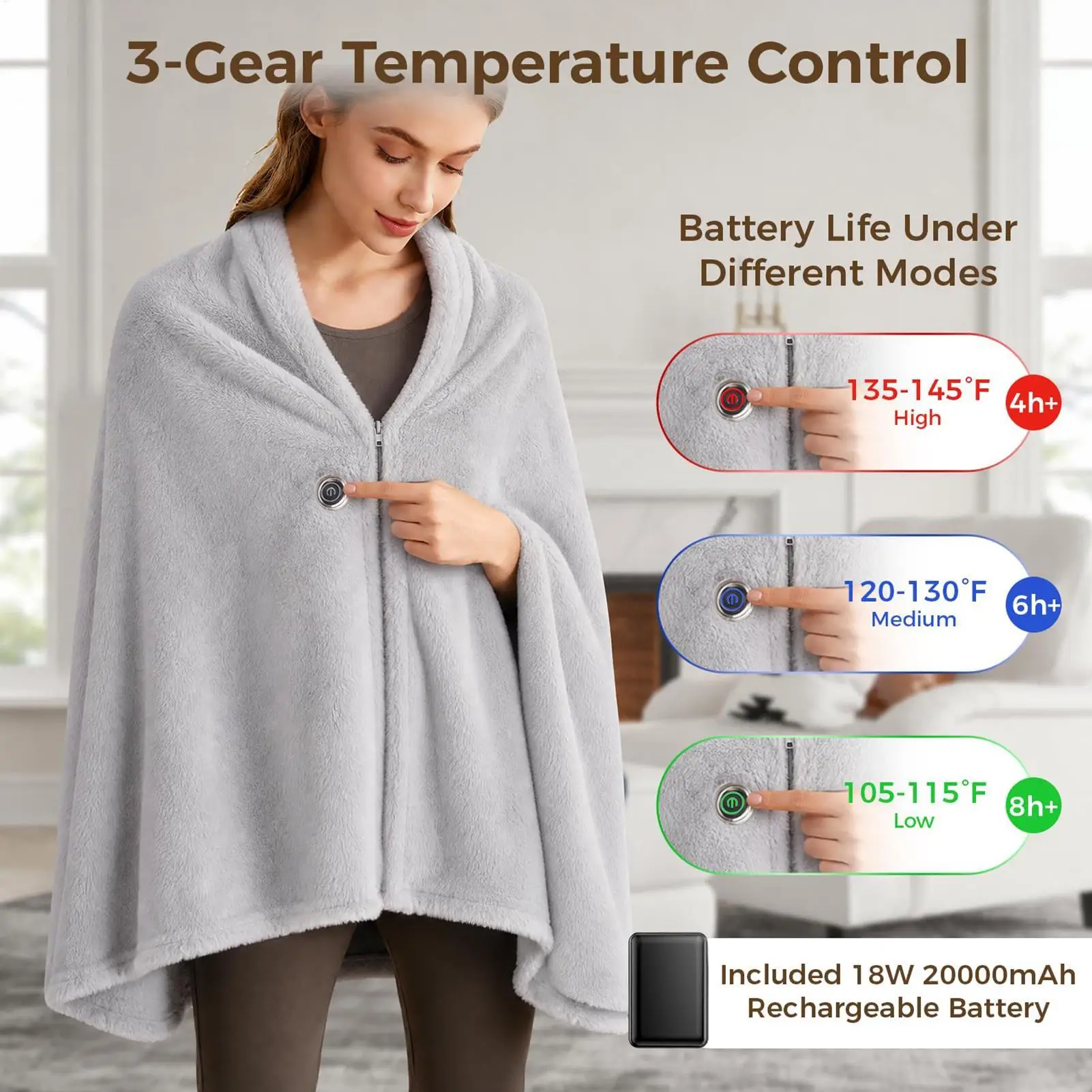 Heated Shawl Wraps 3-Level Safe Portable Soft Warm Cordless Wearable Heated Shawl Wrap Blanket For Couch Bed Sofa Dorm Offices