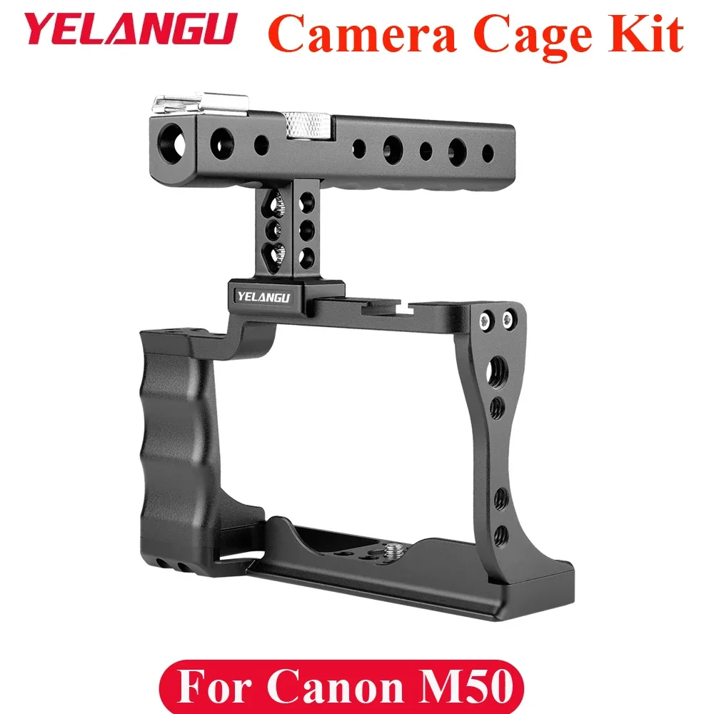 

YELANGU for Canon M50 Camera Cage Rig Kit C14 with 1/4 3/8 Screw Thread Hole Cold Shoe 38mm Quick Release Plate Arri Locating