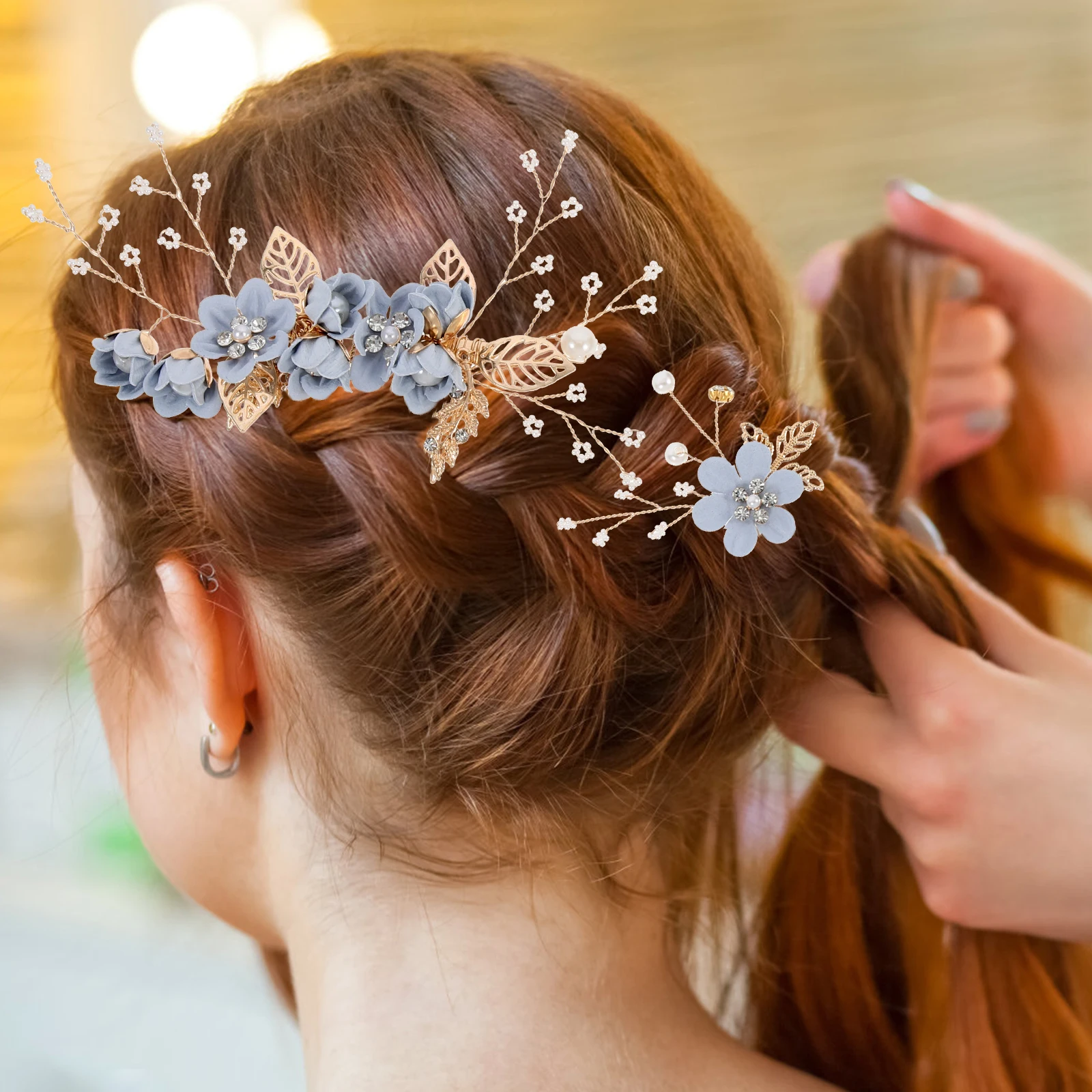 

3 Pcs Bridal Hairpin Set Alloy Flower Design Elegant Wedding Party Photography Accessory U Shape Comb for Dance