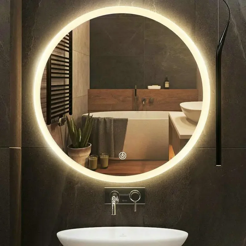 

60cm 80cm 23.62" 31.5“ LED Lights High Quanlity Reflection Frameless Silver Mirror Anti Frog Demist Round Bathroom Mirror