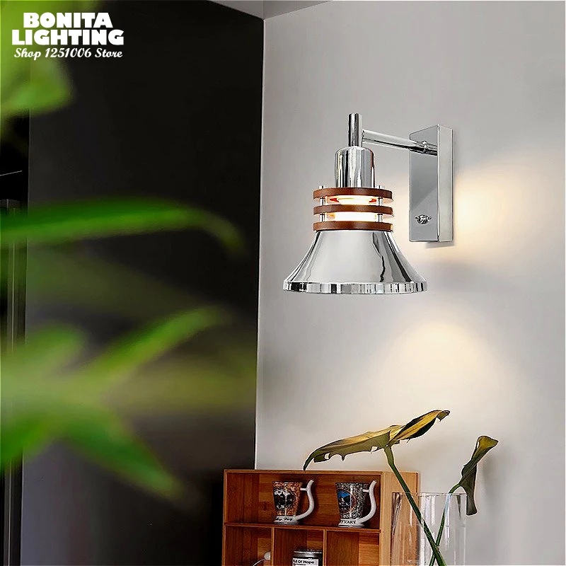 

Middle Ancient Style Solid Wood Wall Sconces Rotatable,Bedroom Aisle Kitchen Bathroom Chrome Retro Decorative Wall Light