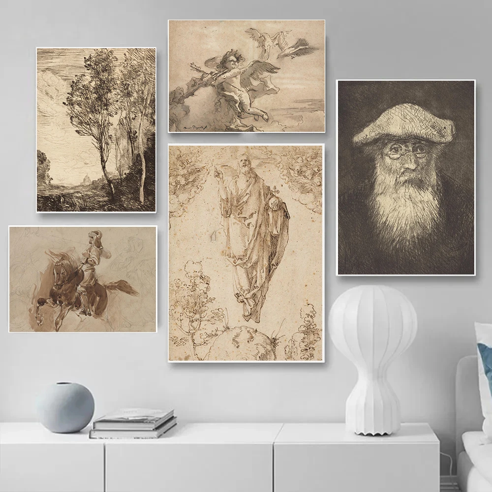 Renaissance Antique Portrait Posters Mythological Angel Modern Prints Canvas Painting Wall Art Pictures Home Living Room Decor