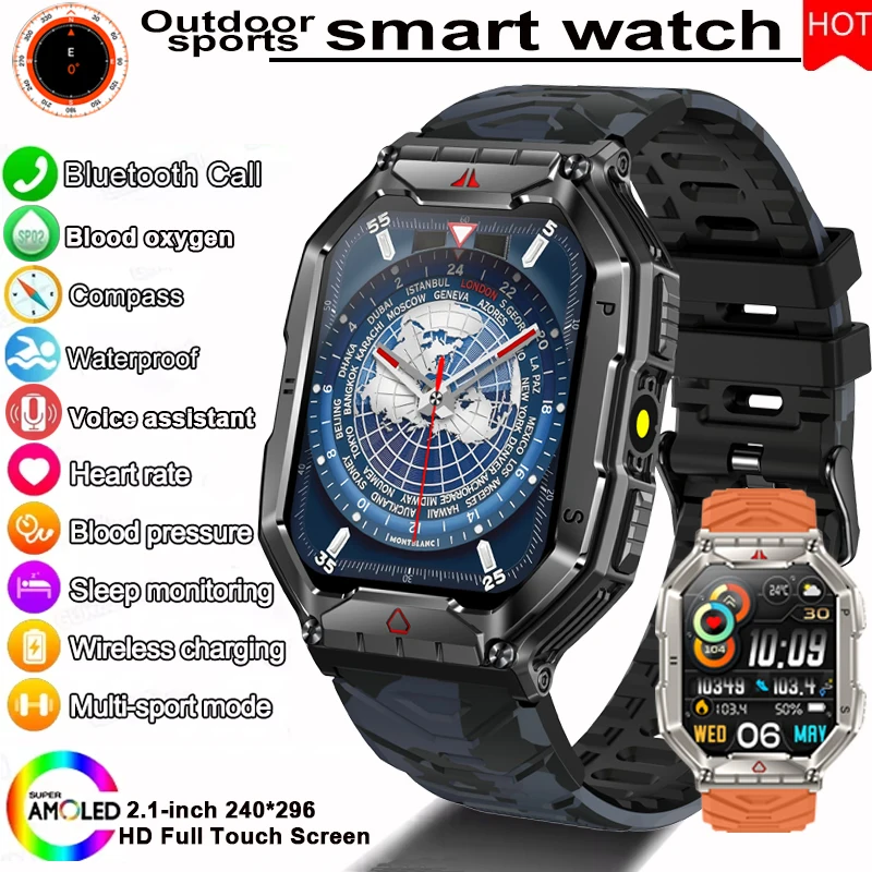 

For Huawei 2.1-inch HD screen outdoor sport smartwatch men compass heart rate voice Bluetooth call waterproof smartwatch 2024new