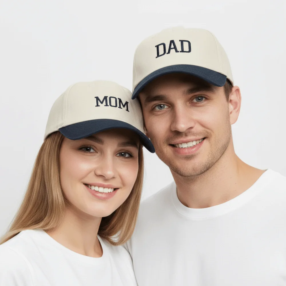 2pcs/set Vintage Letter Embroidered Mom Dad Baseball Cap Two-Tone Adjustable Parent Matching Hat Baseball Hats For Man Women