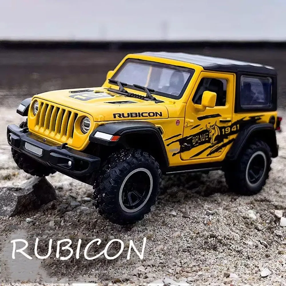 1:32 Wrangler Rubicon modelos de coches de juguete, coche de policía en miniatura de aleación, modelo de vehículo, sonido ligero, coche todoterreno para niños, regalo de cumpleaños