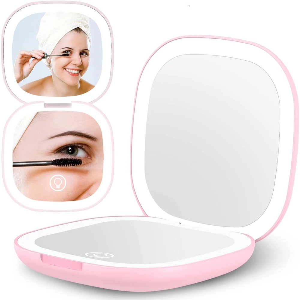 

Double Sides Pocket Compact Makeup Mirror Led Mini Travel Magnifying Portable Cosmetic Mirror